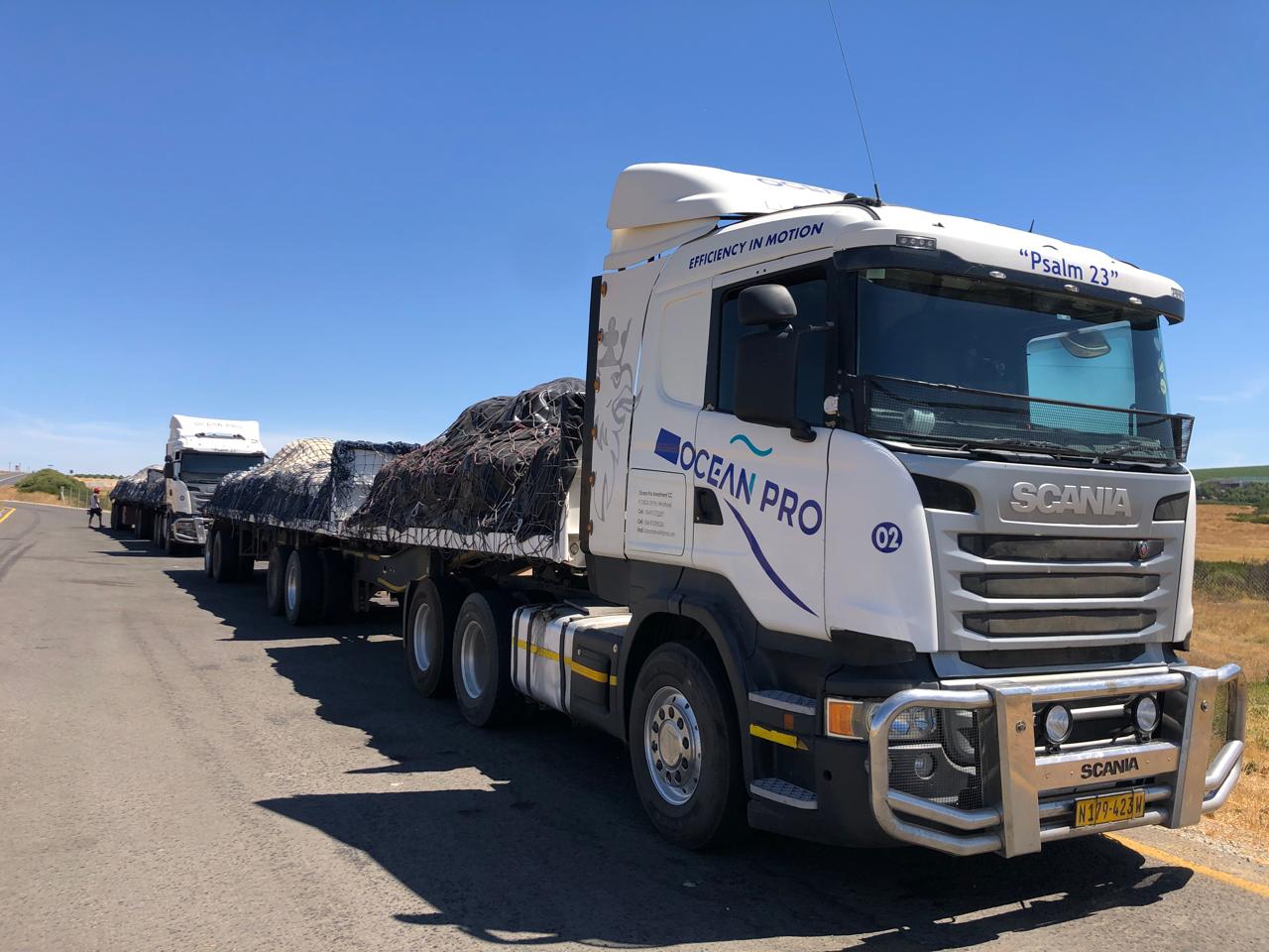 Ocean Pro truck loaded with gypsum, ready for cross-border export