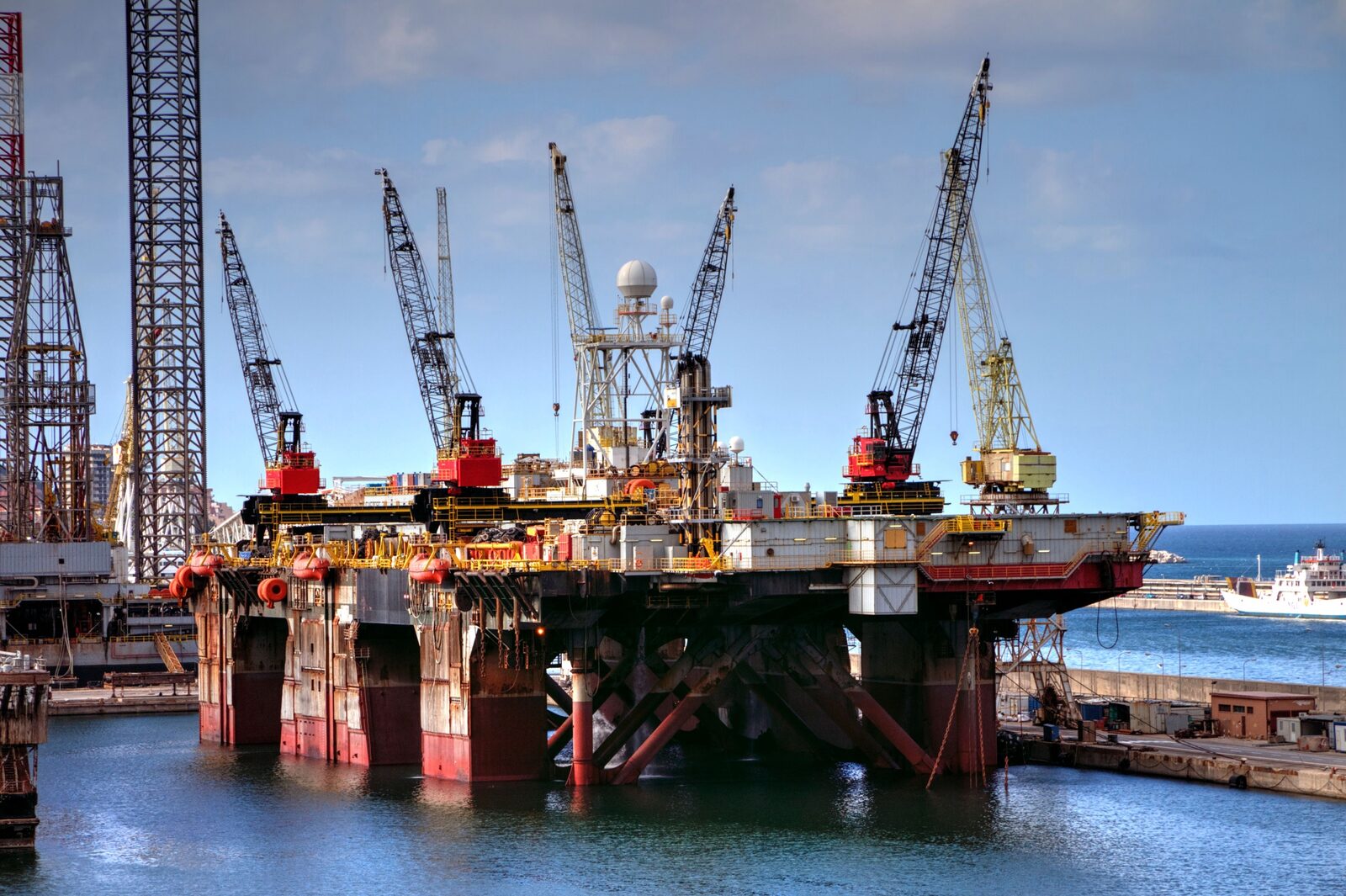 Offshore drilling rig at dock