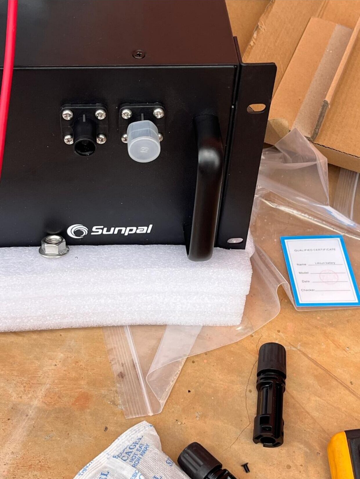 Sunpal lithium battery unit inspected on site before installation