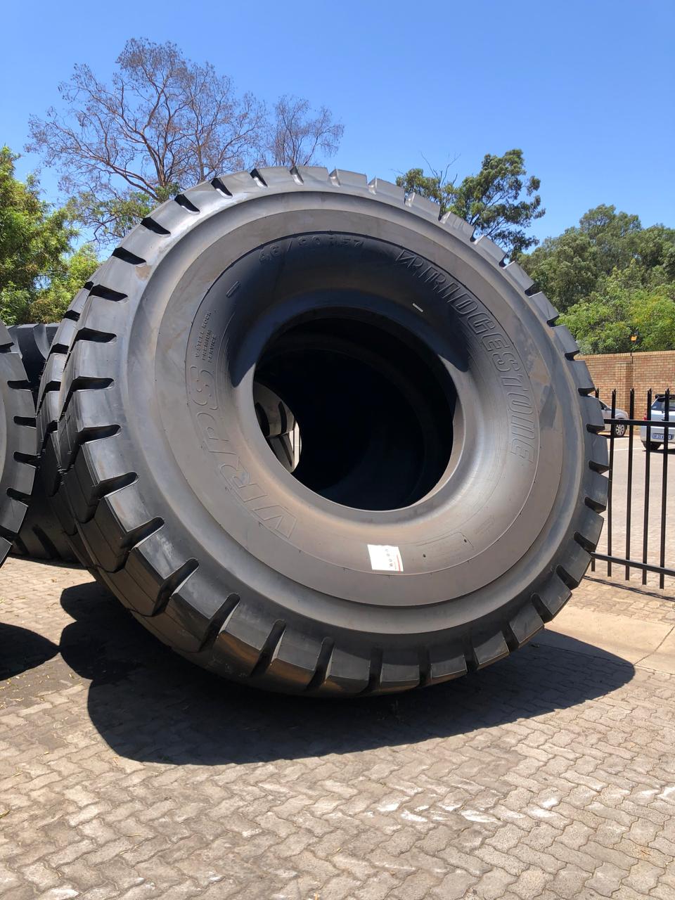 Large OTR tyre on display outside the warehouse